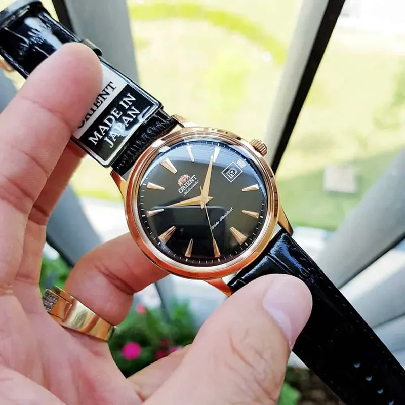 Orient Bambino Version II Black Dial Leather Men's Watch- FAC00001B0